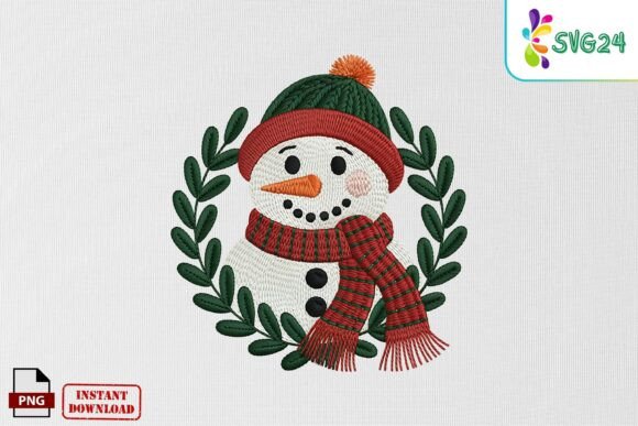 Adorable Cute Christmas Snowman Embroidery PNG