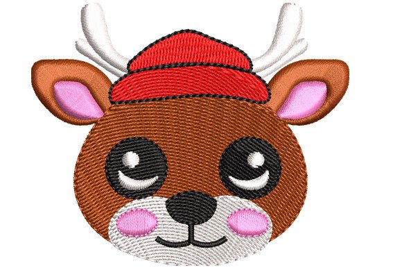 Charming Christmas Reindeer Face Embroidery