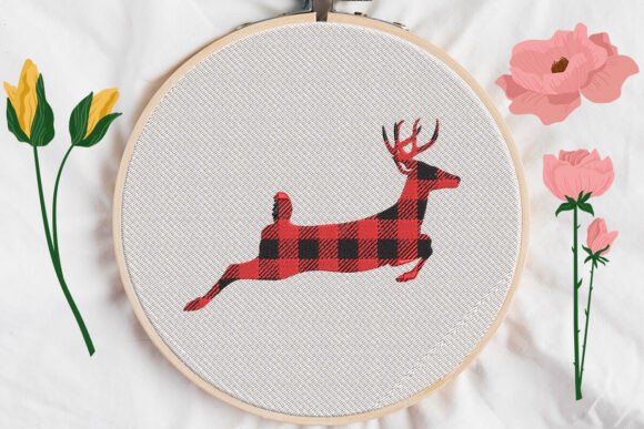 Charming Plaid Reindeer for Festive Embroidery