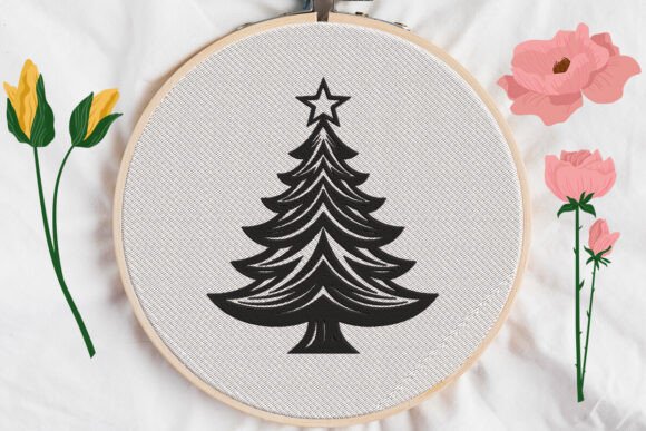 Festive and Stylish Christmas Tree with Star Embroidery