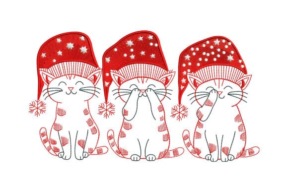Festive Cats in Santa Hats: A Charming Embroidery Design